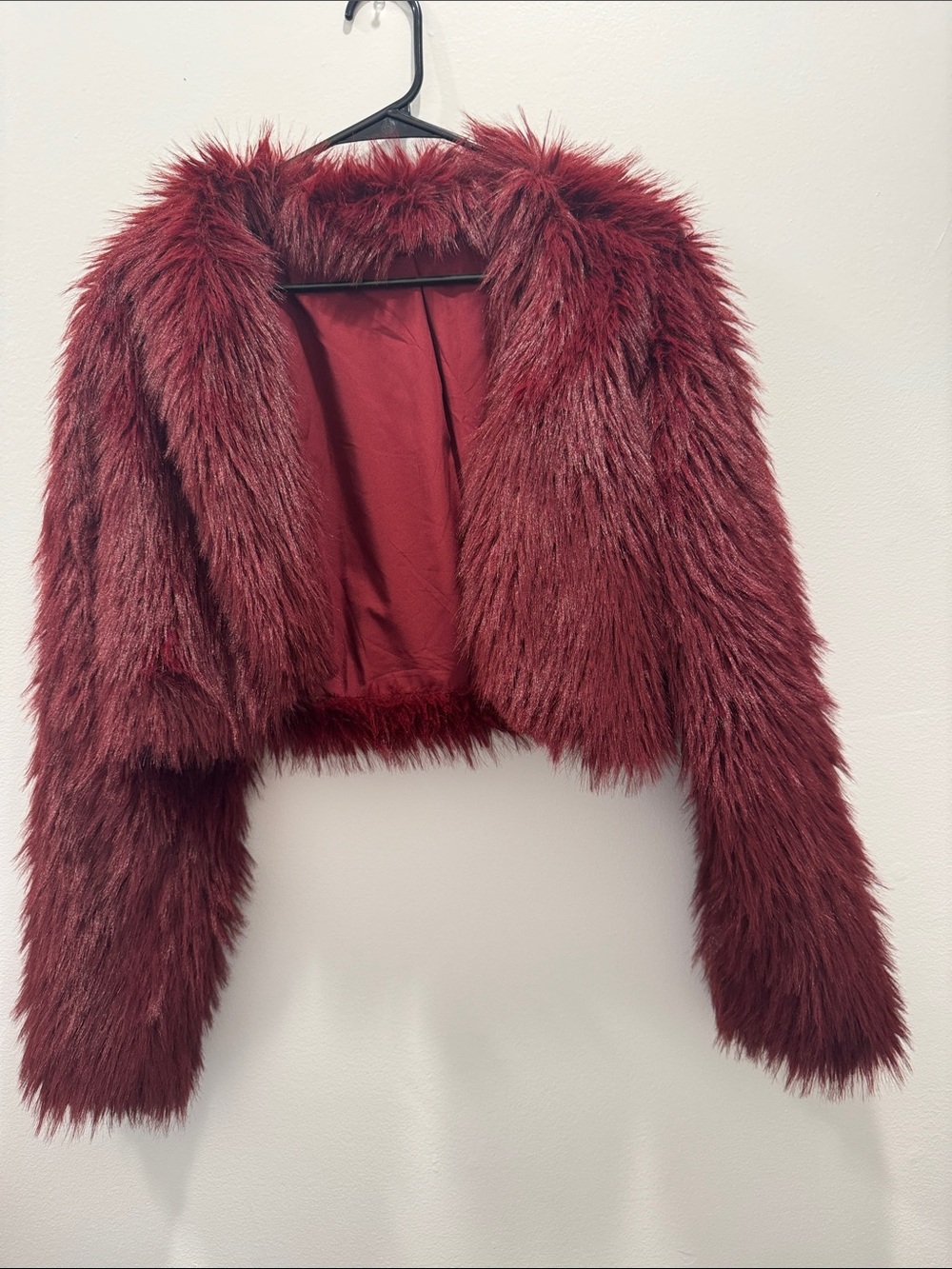 JBL Burgundy Faux Fur Cropped Jacket